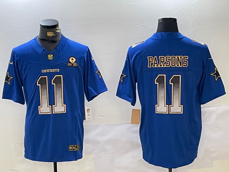 Men Dallas Cowboys #11 Parsons Blue Three generations 2024 Nike Vapor Limited NFL Jersey style 1